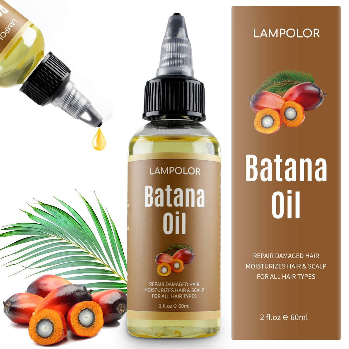 Lampolar Batana Oil bottle shows pure, natural formula for hair health