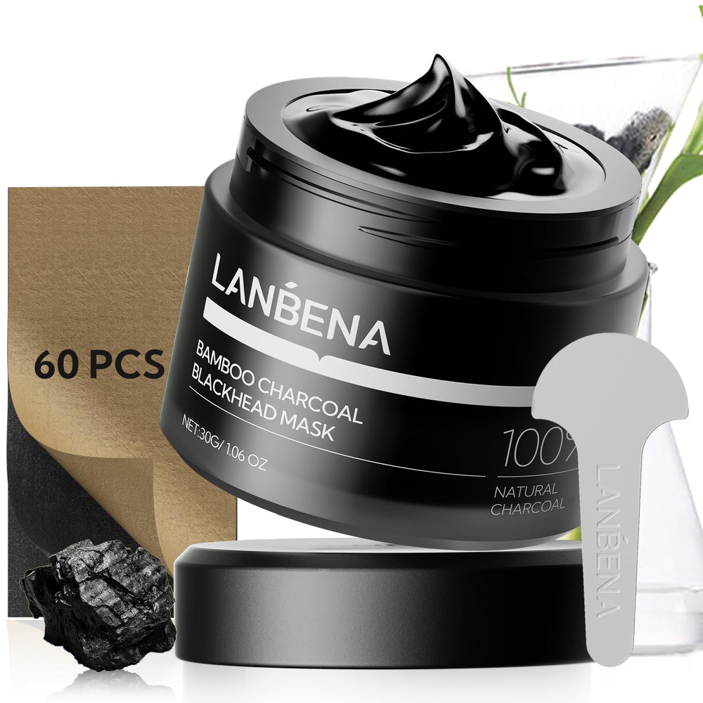 LANBENA bamboo charcoal mask application on nose for deep cleansing.
