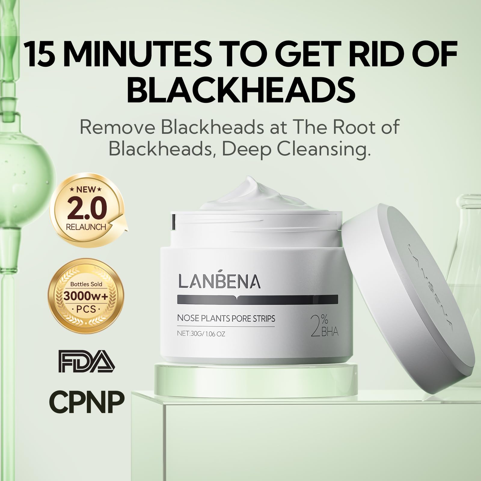 LANBENA Blackhead Strip applied on nose for targeted cleansing.