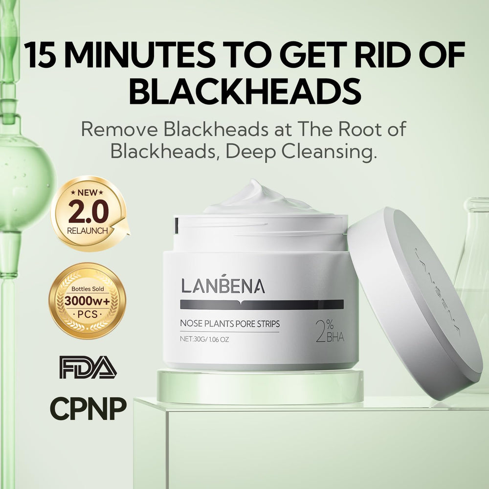LANBENA Blackhead Strip applied on nose for targeted cleansing.