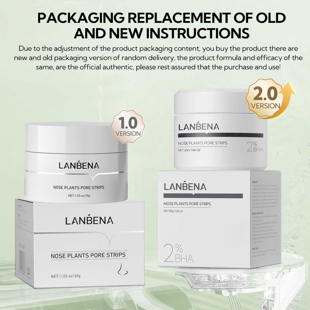 LANBENA strip close-up reveals texture and 2.0 formula for deep cleansing.