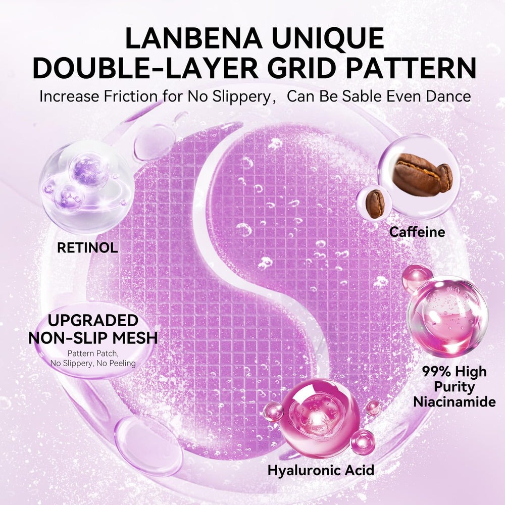 LANBENA patches applied under eyes while multitasking to target fine lines.