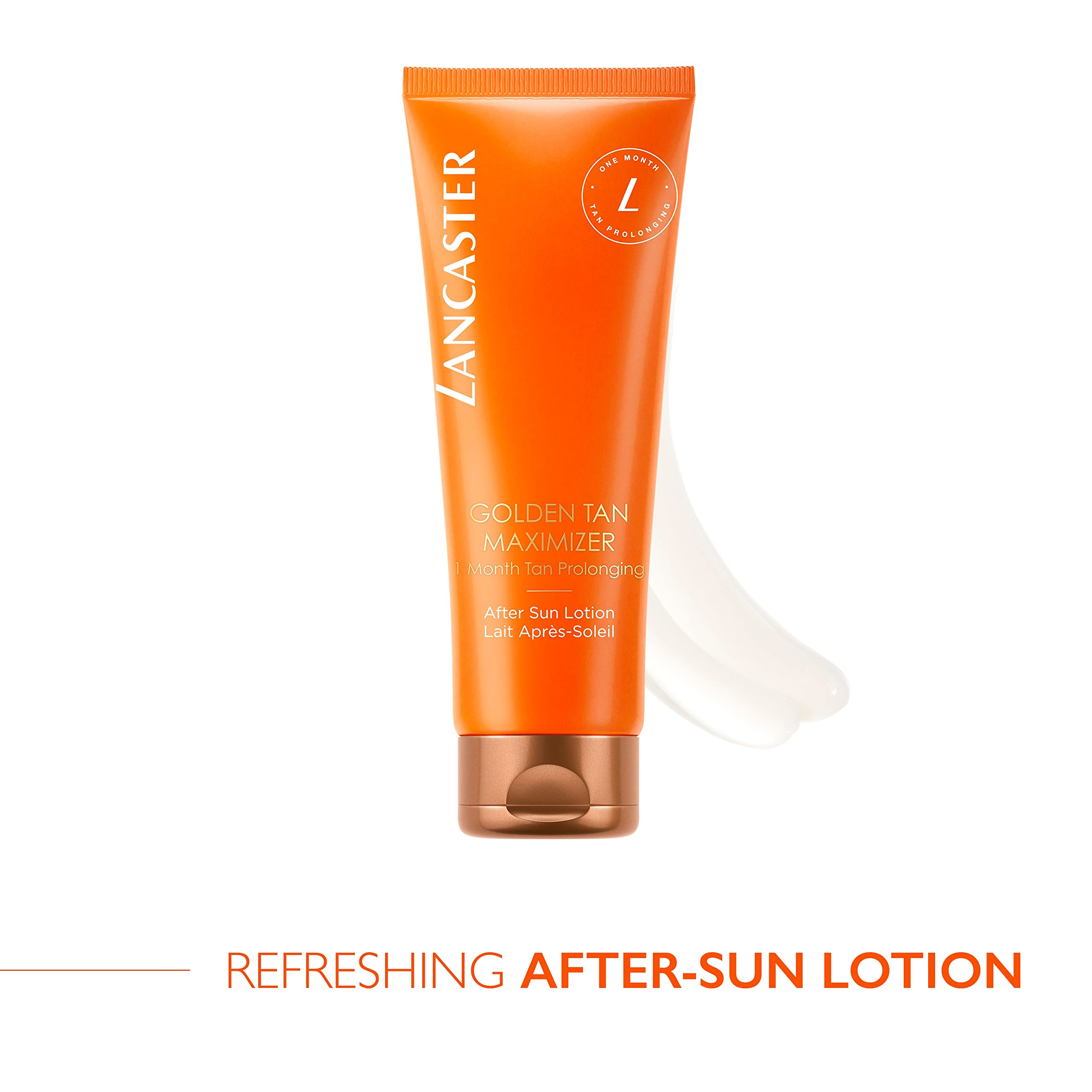 Closeup of Lancaster Golden Tan Maximizer cap highlighting premium after-sun formula