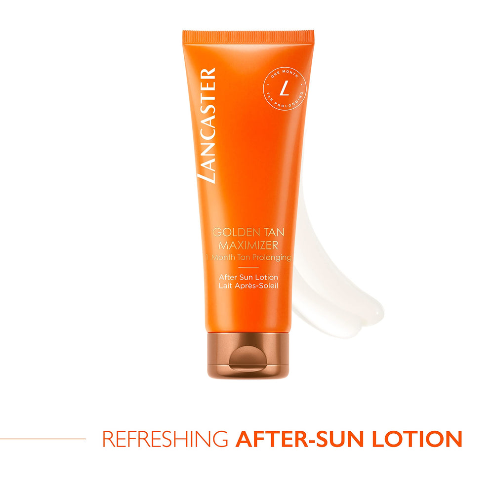 Closeup of Lancaster Golden Tan Maximizer cap highlighting premium after-sun formula