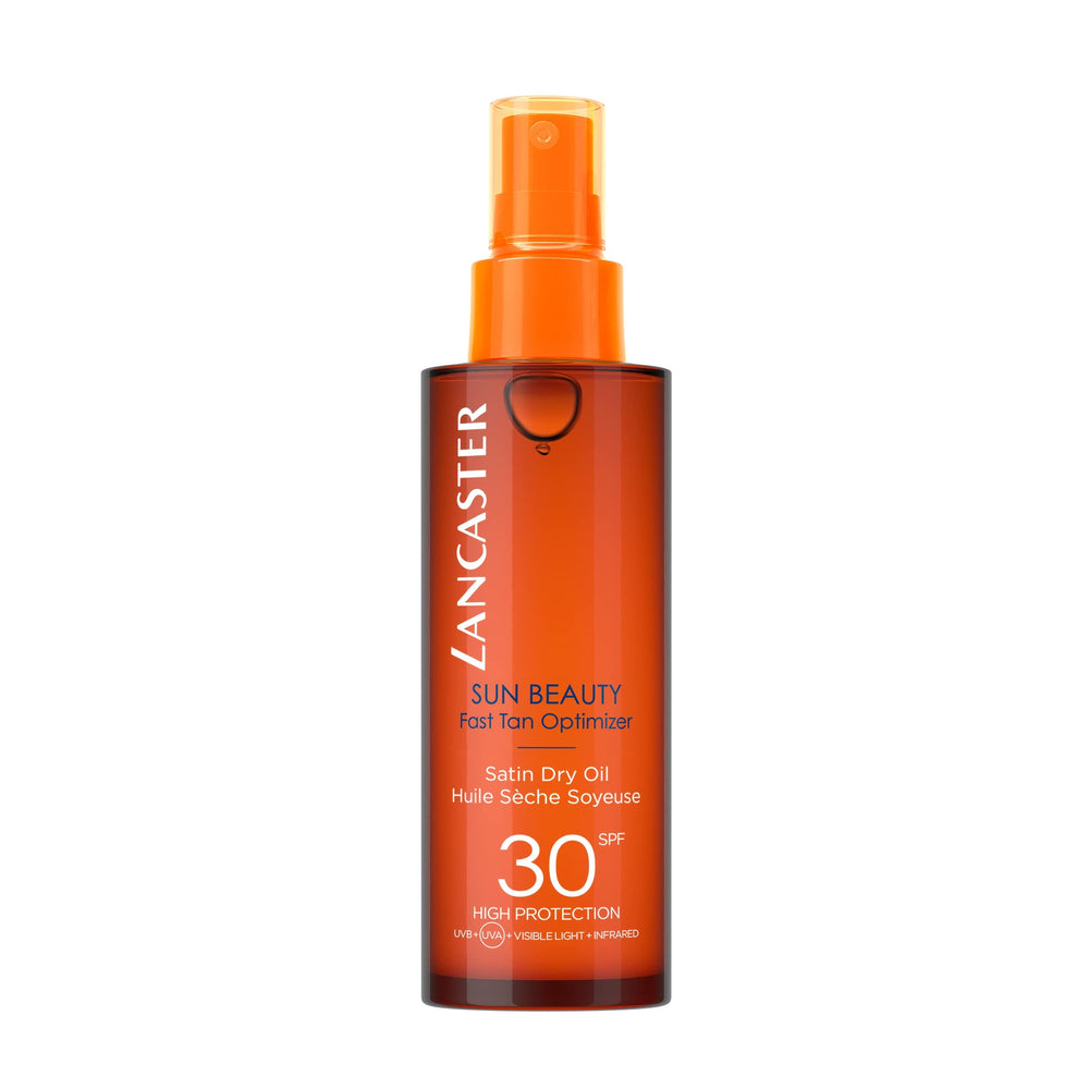 Lancaster Sun Beauty Satin Sheen Oil bottle, premium dry oil for quick, protected tanning