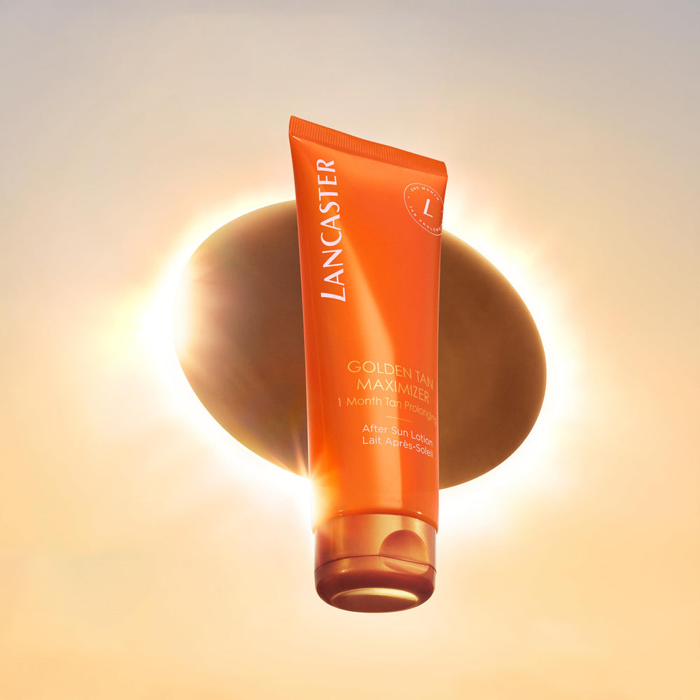 Lancaster Tan Maximizer After Sun bottle angle for easy viewing