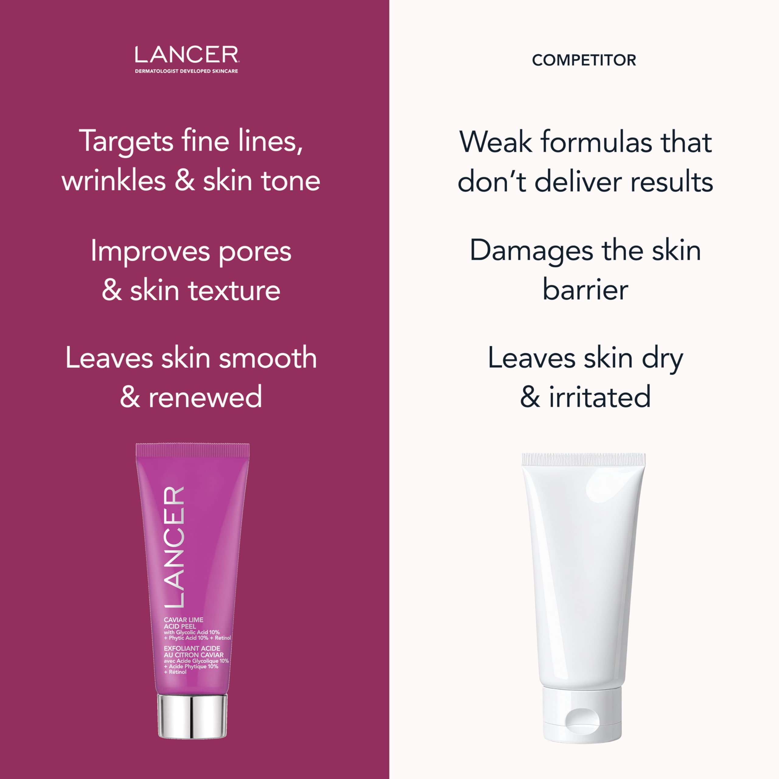 Lancer Caviar Lime Acid Peel papaya enzymes hydrate and renew skin.