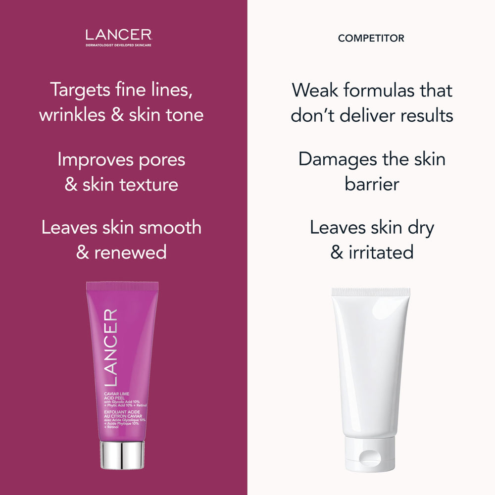 Lancer Caviar Lime Acid Peel papaya enzymes hydrate and renew skin.