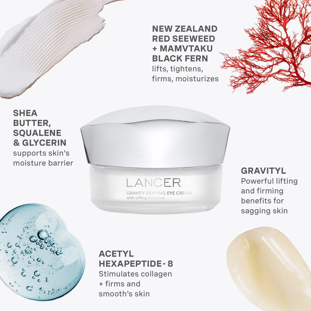 In-use view of Lancer Gravity Defying Eye Cream around the eye area for comfort