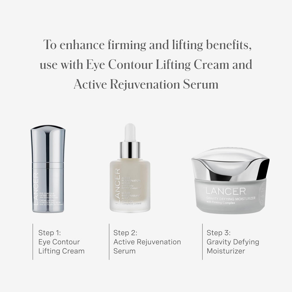 Cap and label of Lancer Gravity Defying Moisturizer emphasizing care