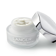 Lancer Gravity Defying Moisturizer cream swirl reveals rich, luxurious texture