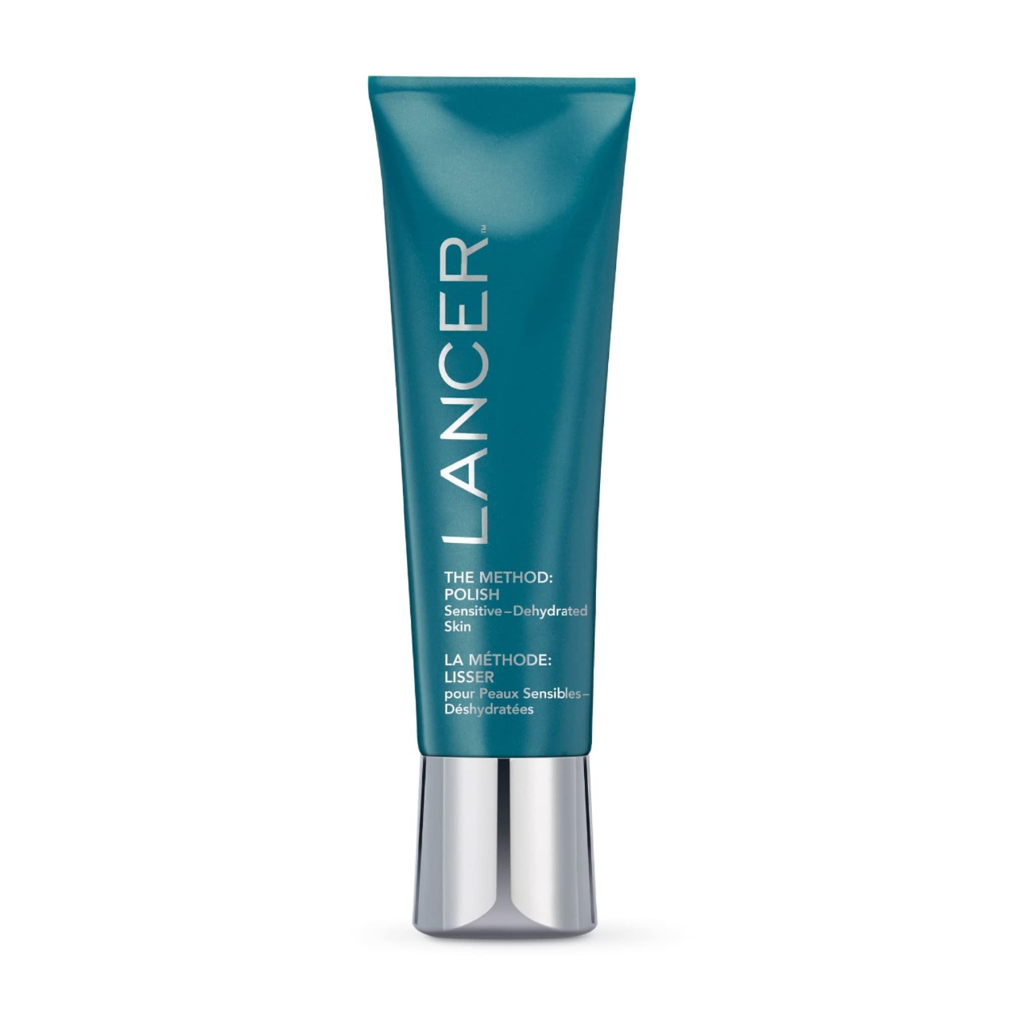 Lancer The Method Polish exfoliator bottle close-up for ultrasmooth skin.