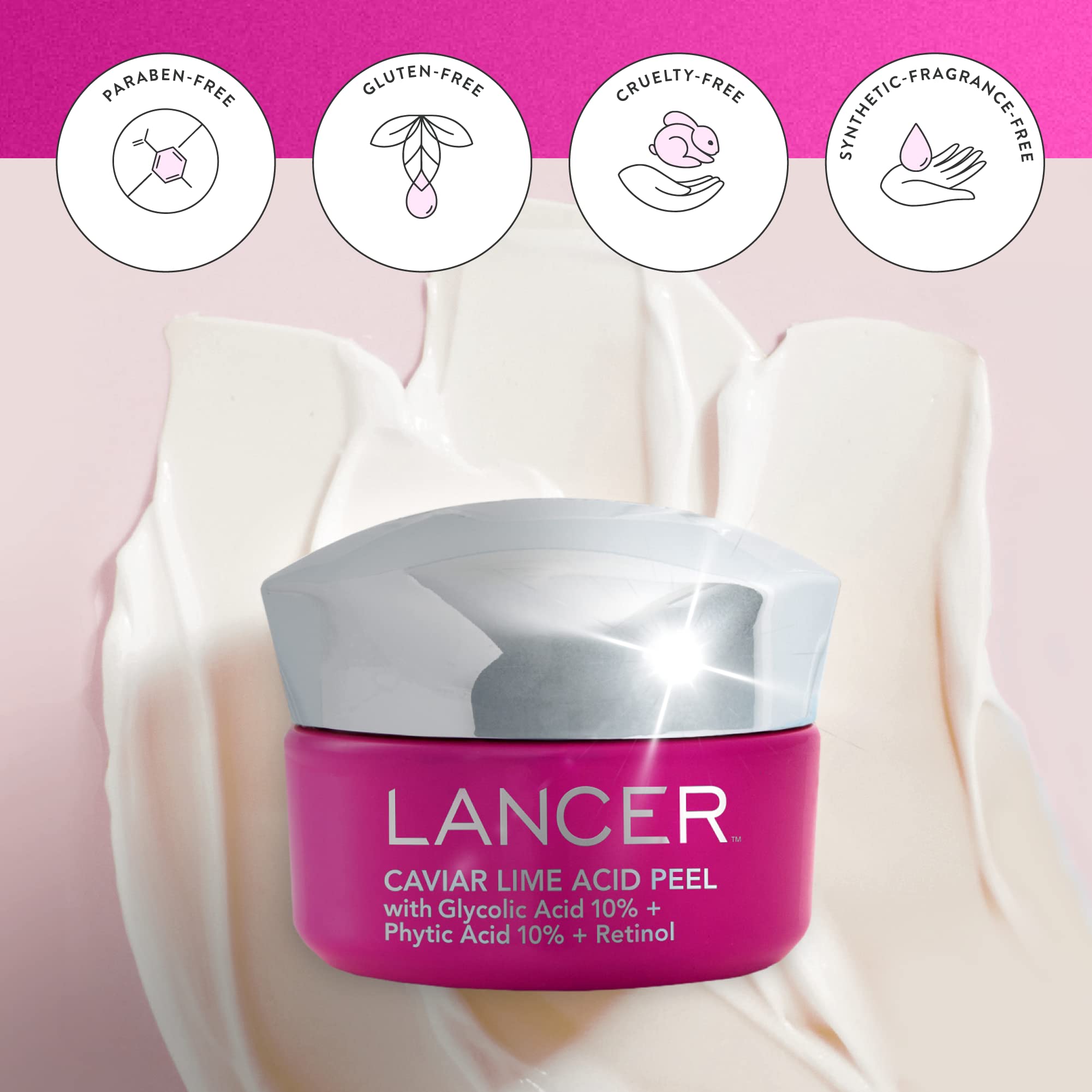 Lancer Caviar Lime Acid Peel papaya enzyme close-up for gentle renewal.