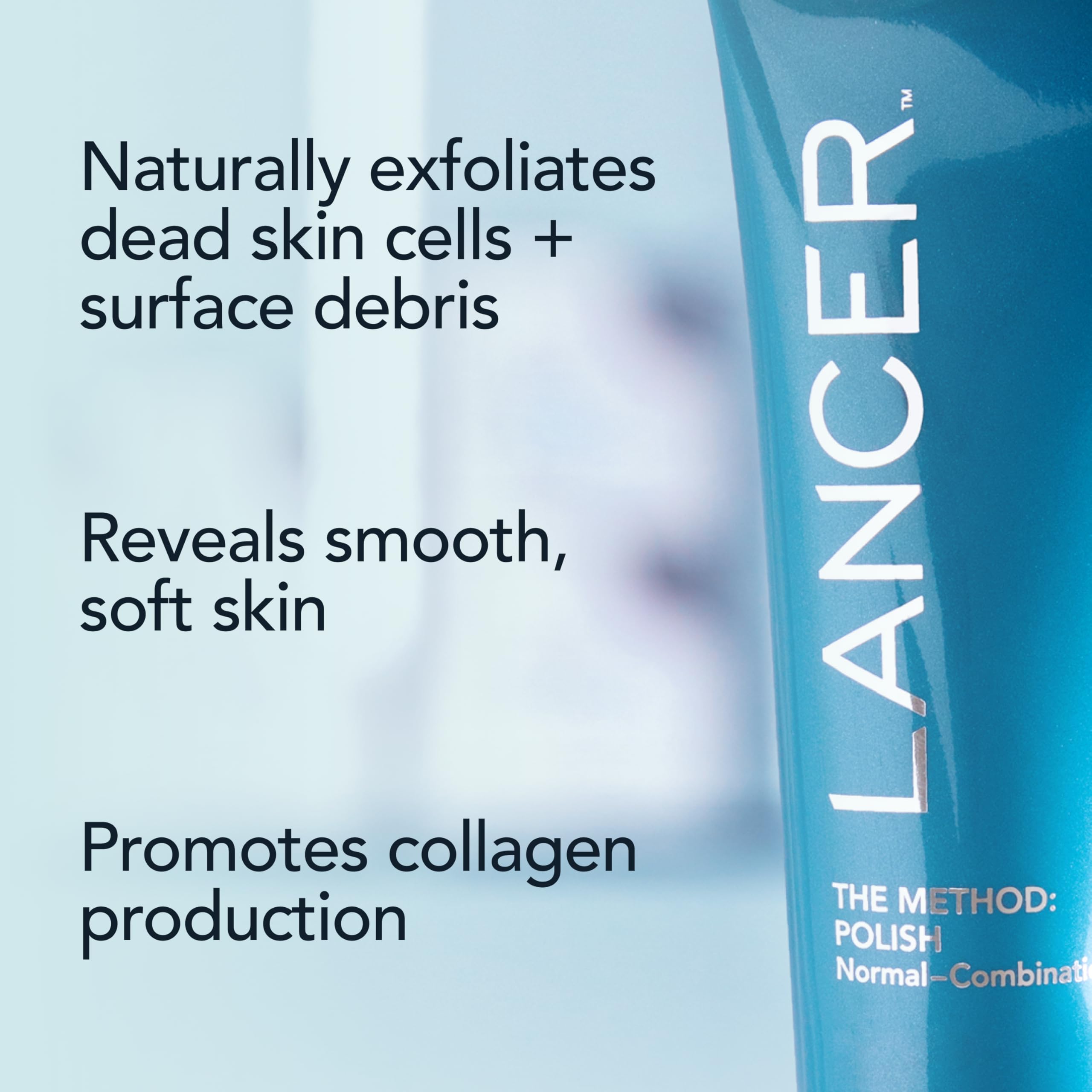 Creamy texture of Lancer Skincare Polish shown on hand for gentle scrubbing