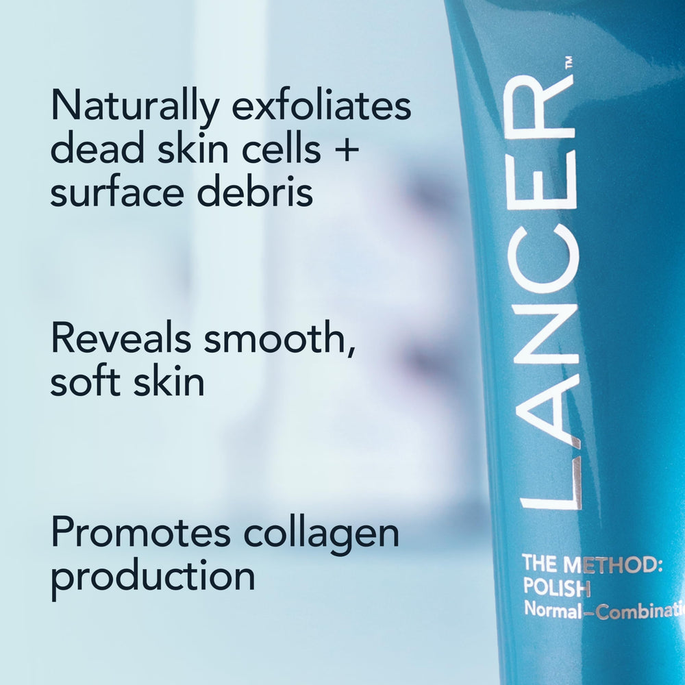 Creamy texture of Lancer Skincare Polish shown on hand for gentle scrubbing