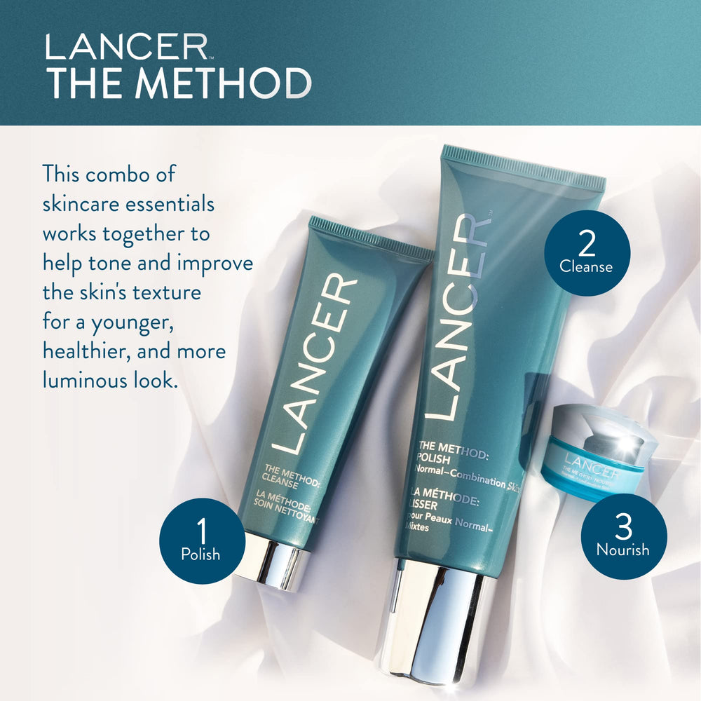 Lancer The Method Cleanse close-up ingredients featuring rice-silk proteins and aloe.