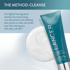Lancer The Method Cleanse foamy lather highlighting light hydration for the skin.