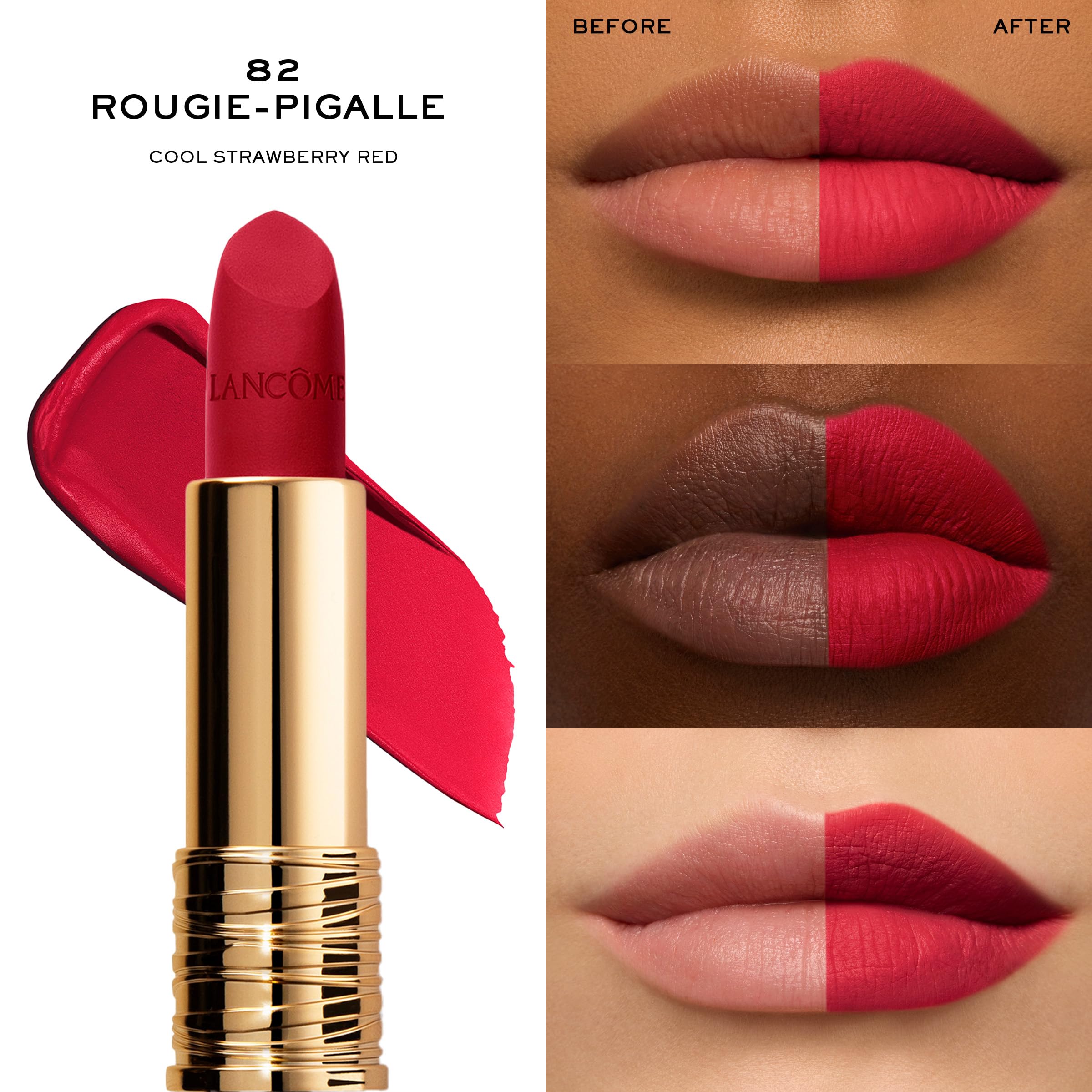 Lancôme Absolu Drama Matte application stroke demonstrates smooth, even coverage.