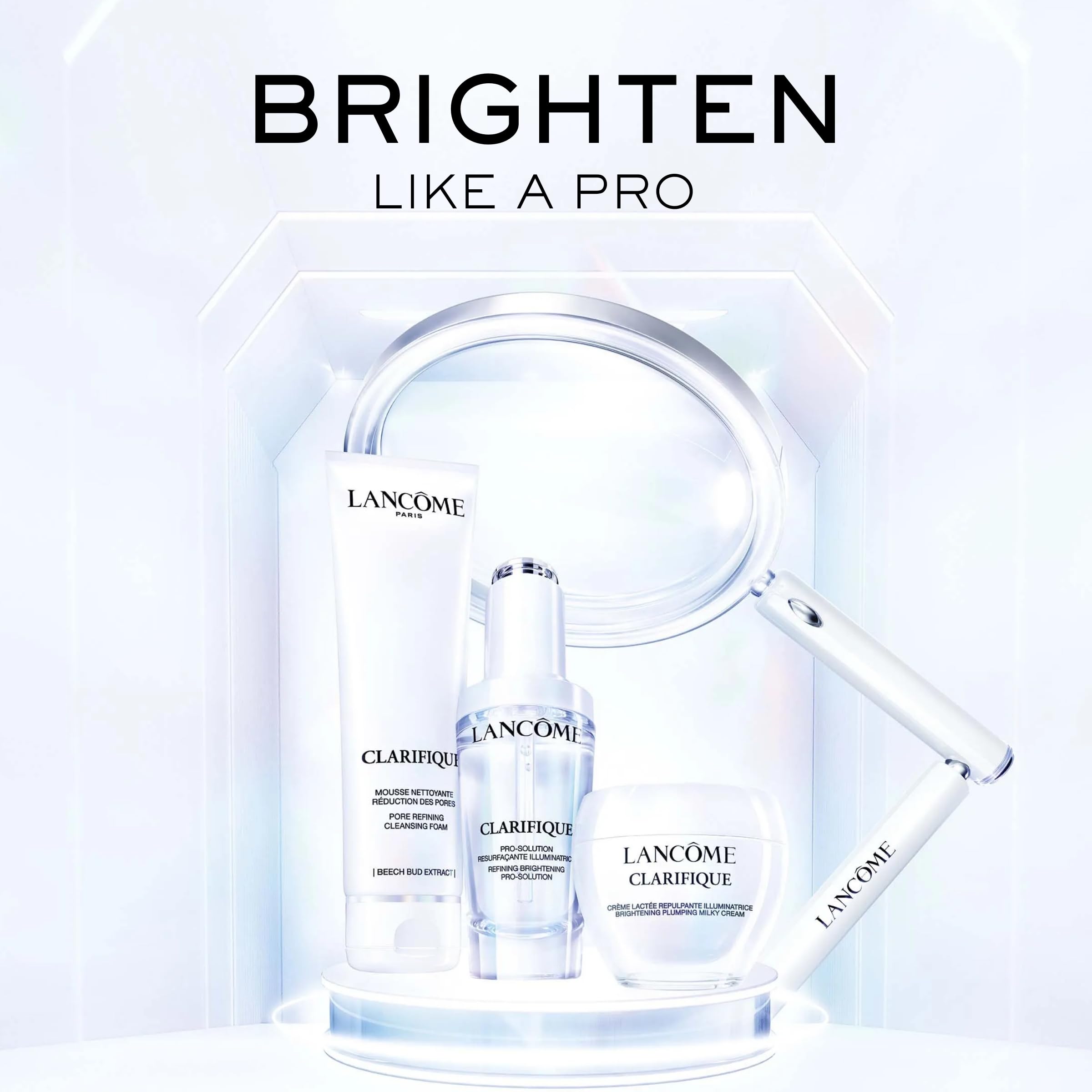 Lancôme Clarifique Milky Cream concept illustrating brighter skin after five days.