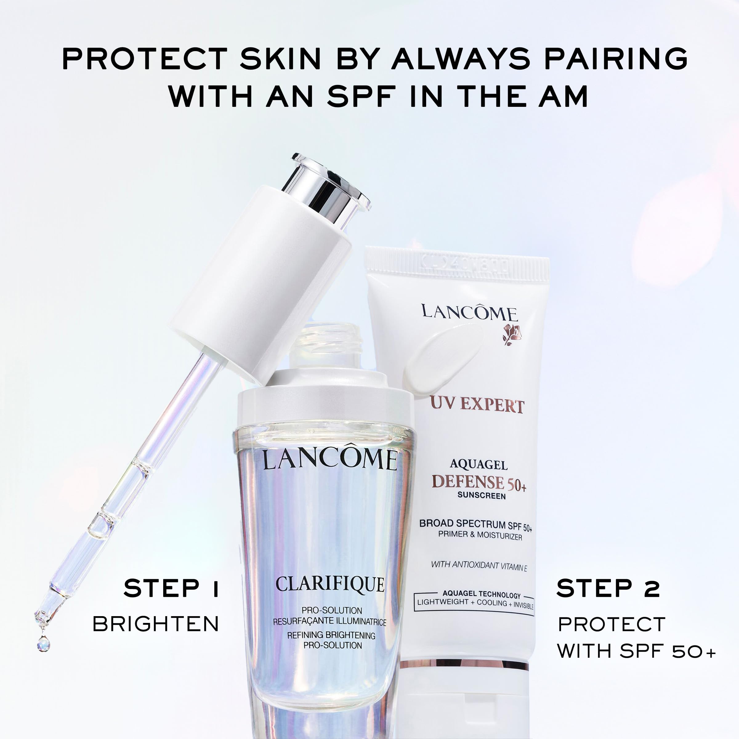 Lanc46me Clarifique packaging box displays premium serum with clear benefits.