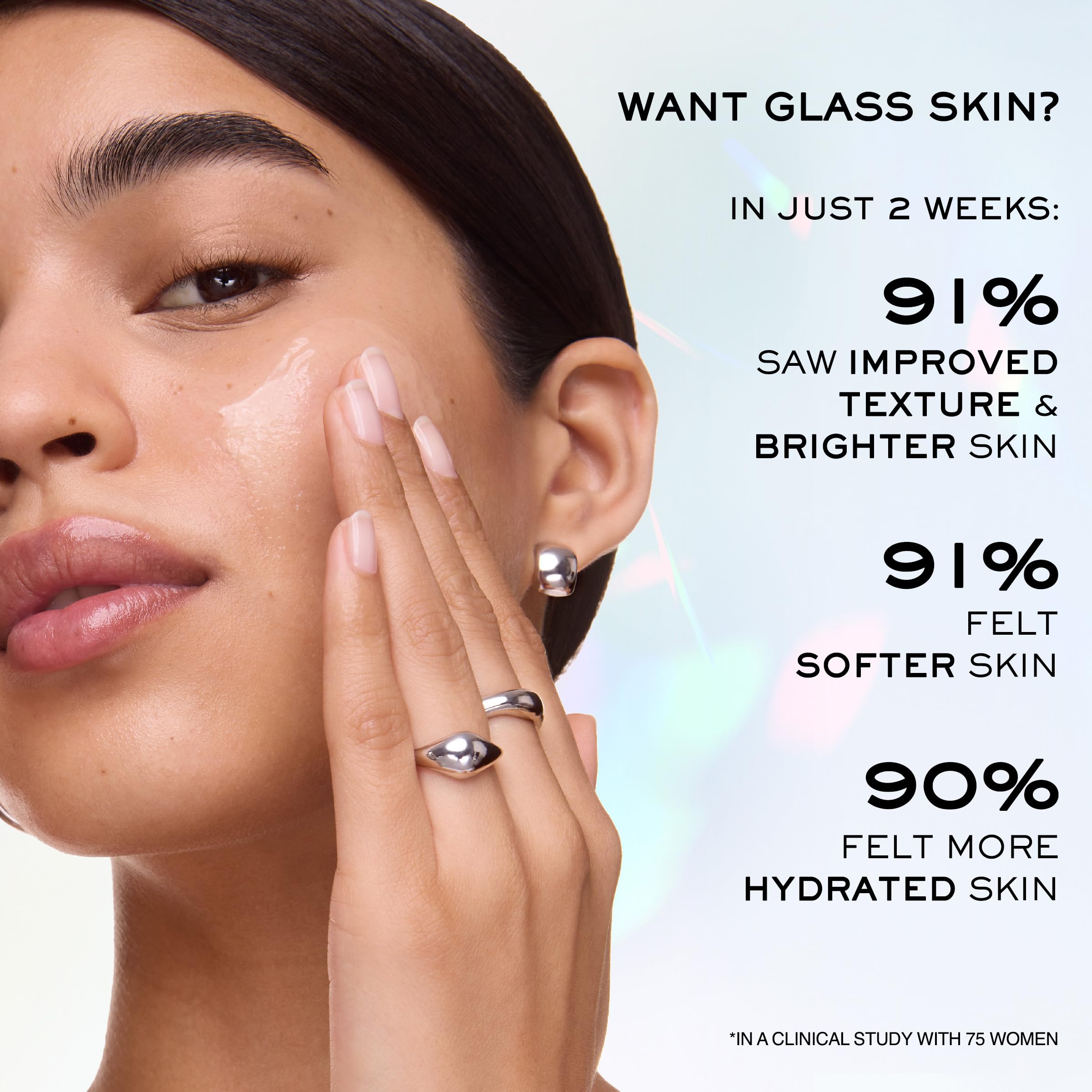 Lancôme Clarifique Pro-Solution serum on bathroom shelf among skincare products.
