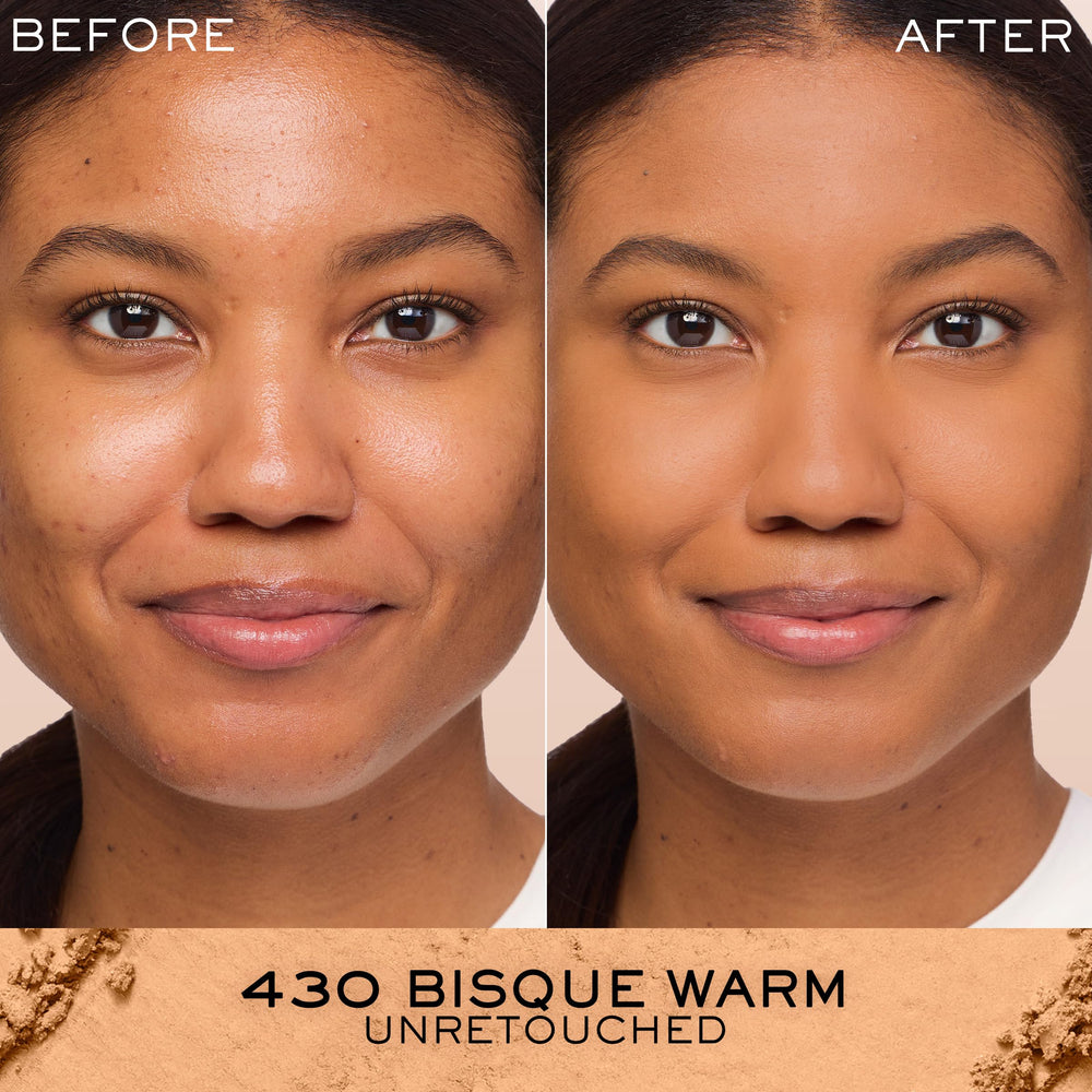 Lancôme Dual Finish dry application with brush delivers flawless, buildable coverage.