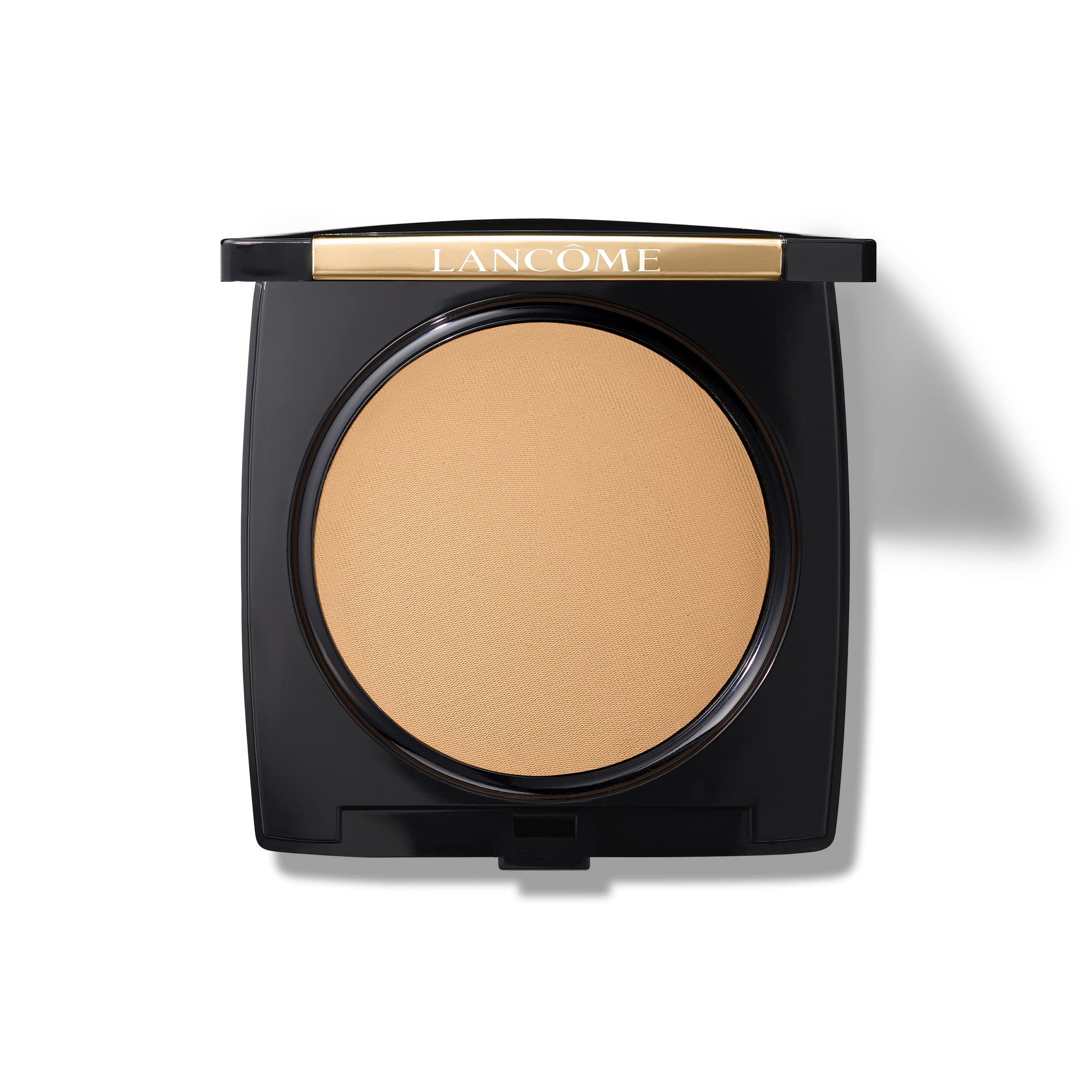 Lancôme Dual Finish bottle close-up showing smooth, natural matte coverage.