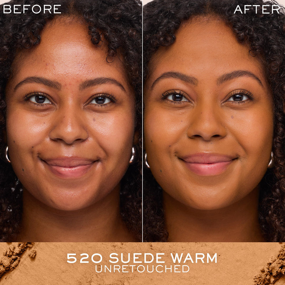 Lancôme Dual Finish wet-application swirl demonstrates buildable coverage when used damp.
