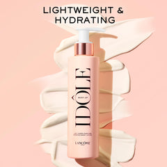 Lancôme Idôle Body Up bottle side view highlighting compact, travel-friendly packaging.