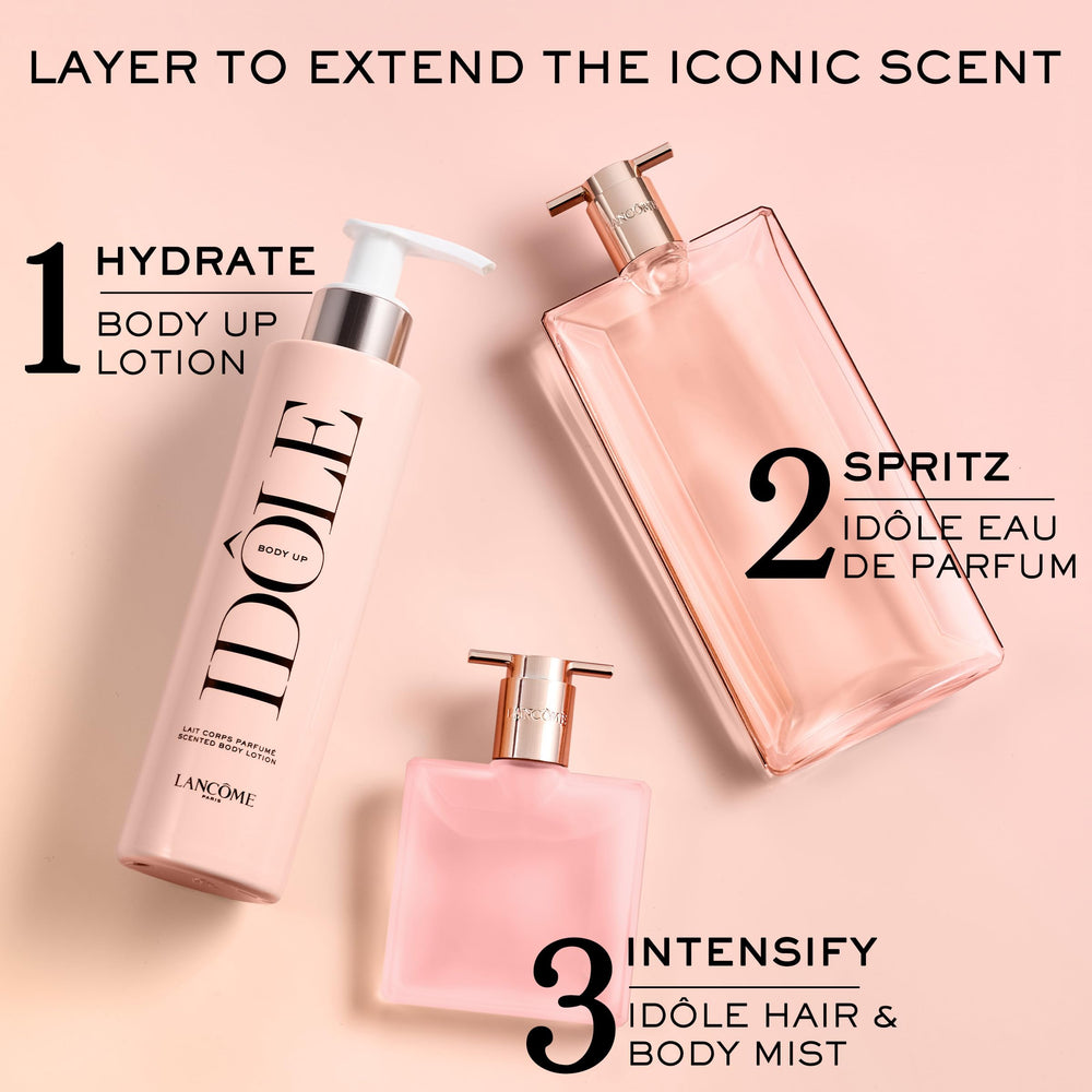 Lancôme Idôle Body Up scent close-up hints at its iconic floral fragrance.