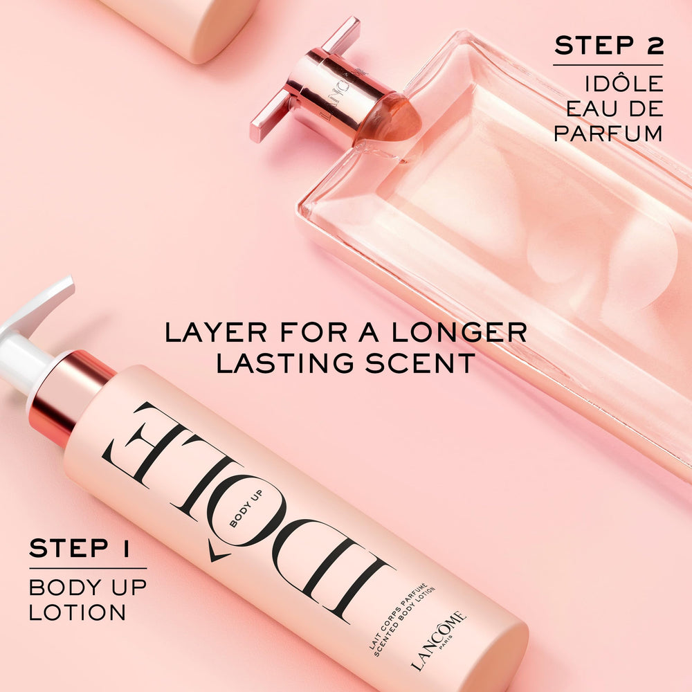 Lancôme Idôle Body Up fresh floral scent aura suggesting a clean, uplifting mood.