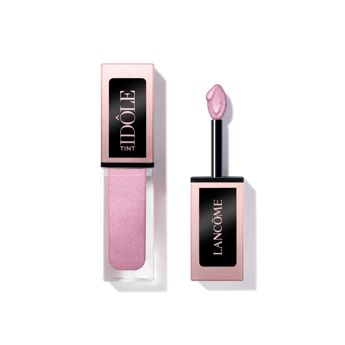 Lancôme Idôle Tint Lavender Latte eyeshadow on lids for iridescent lavender shimmer and buildable color