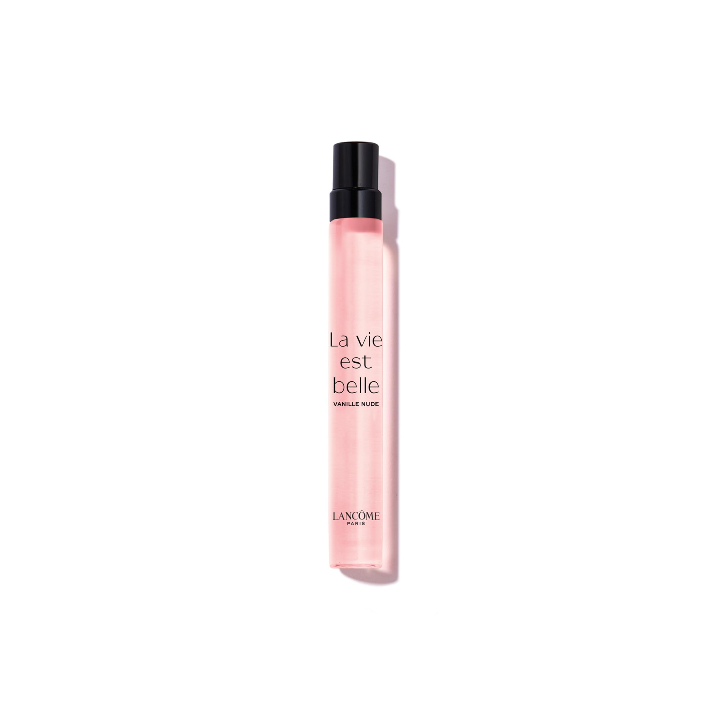 Lancôme La Vie Est Belle Vanille Nude bottle on a reflective surface for everyday luxury.