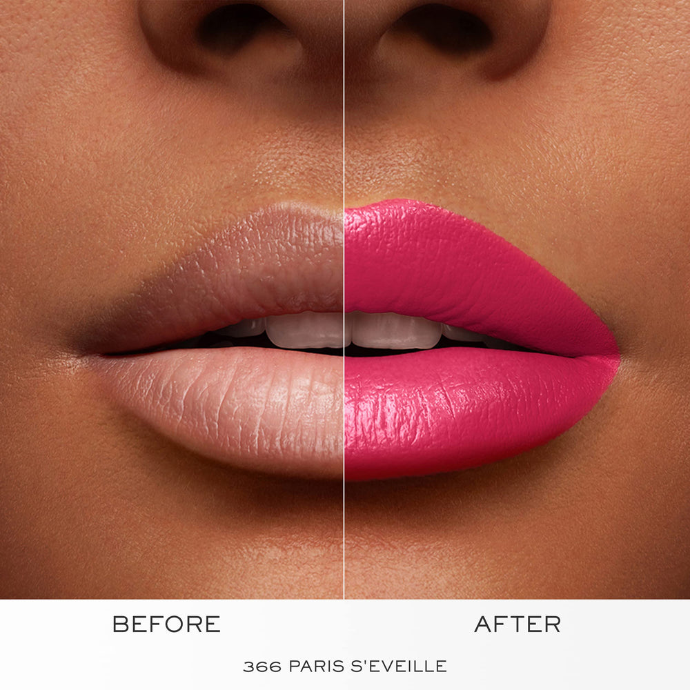 Lancôme L'Absolu Rouge paris-s-eveille shade showcases warm pink glow.