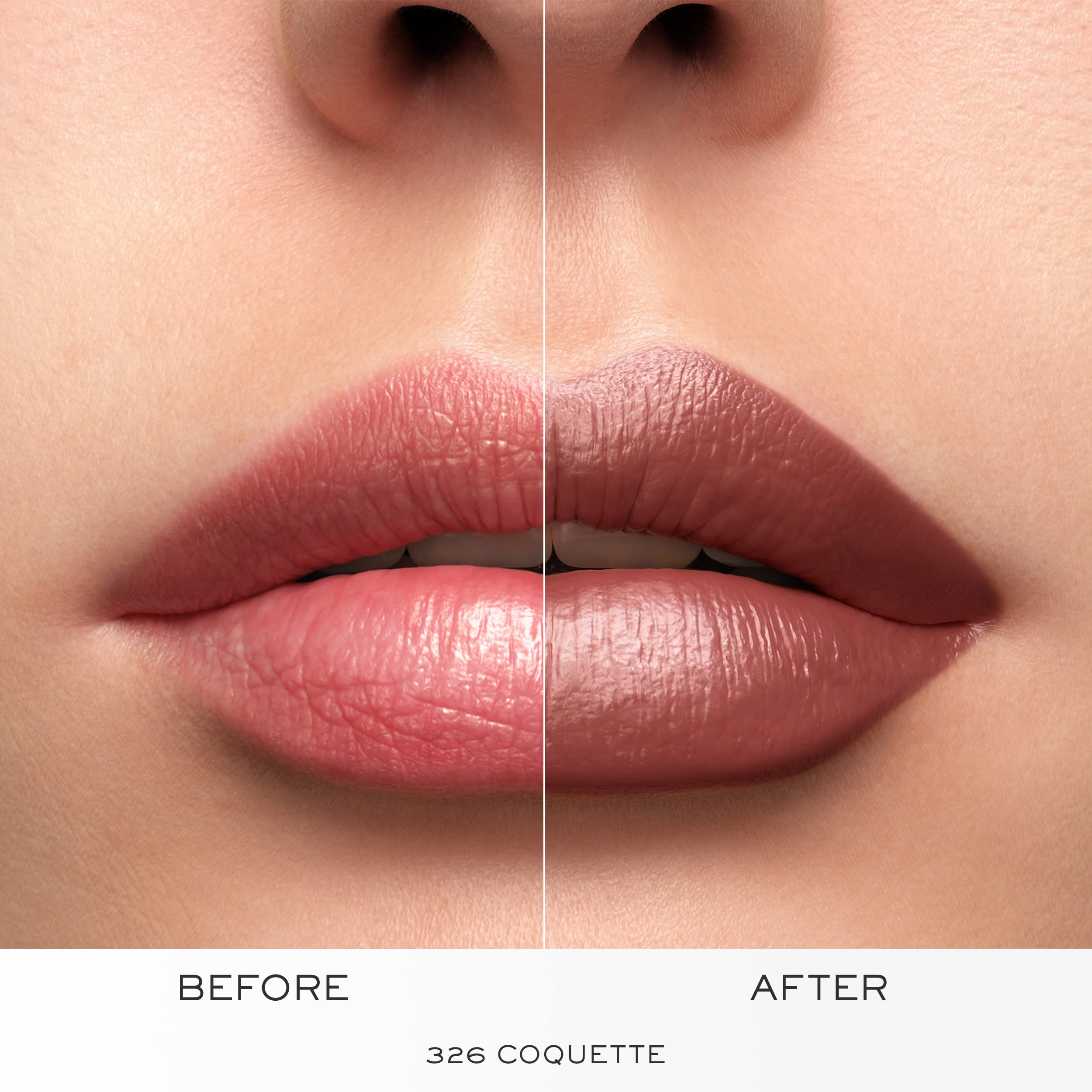Lancôme L'Absolu Rouge Coquette smudge-resistant finish on lip swatch