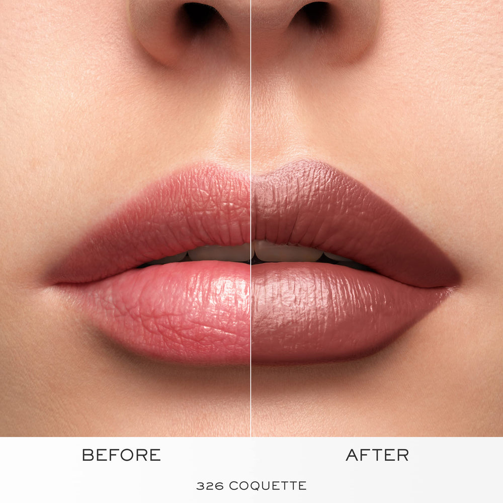 Lancôme L'Absolu Rouge Coquette smudge-resistant finish on lip swatch