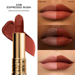 Lancôme L’Absolu Rouge Drama Matte application on lips demonstrates smooth, even coverage.