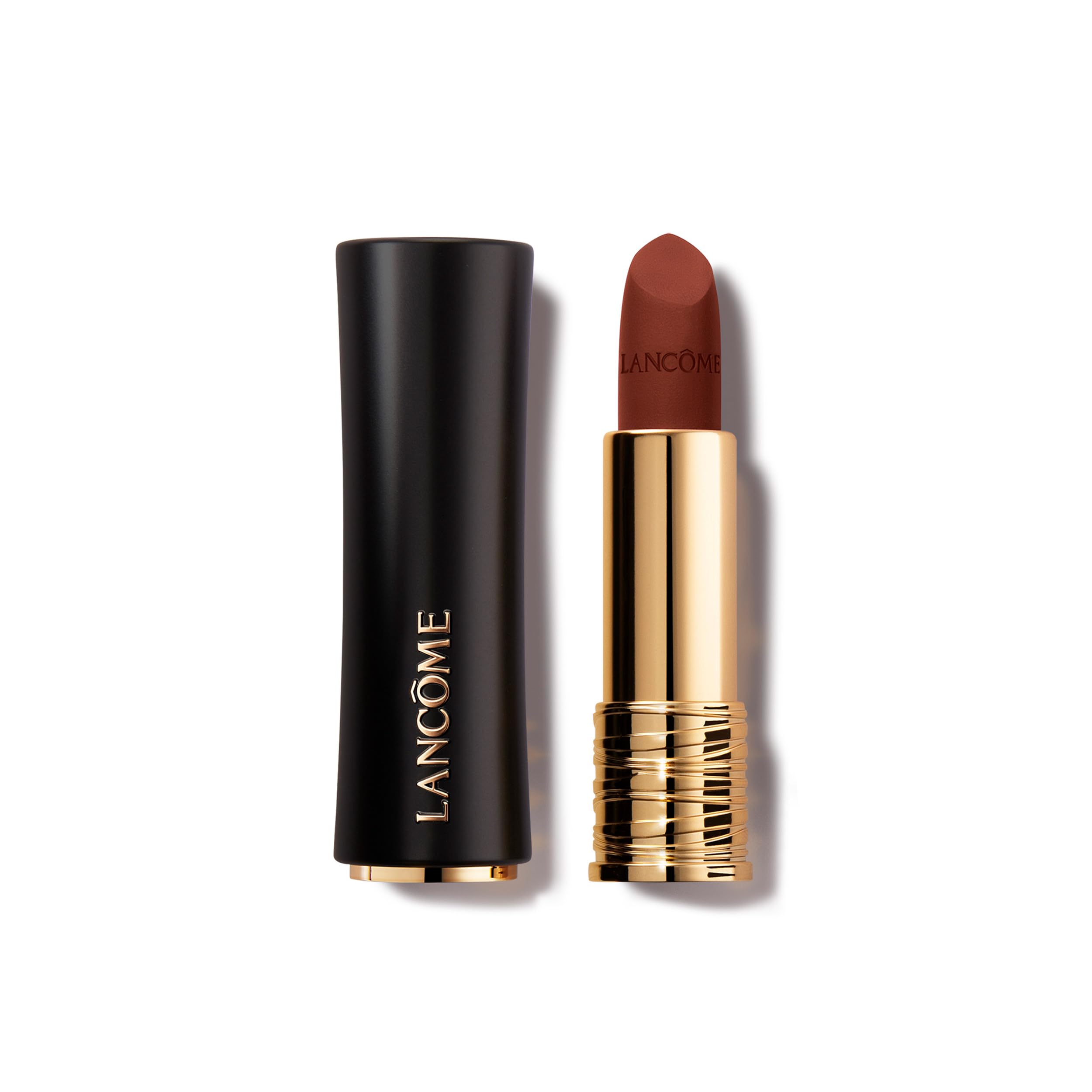 Lancôme L'Absolu Rouge Drama Matte close-up shows powdery finish and bold color
