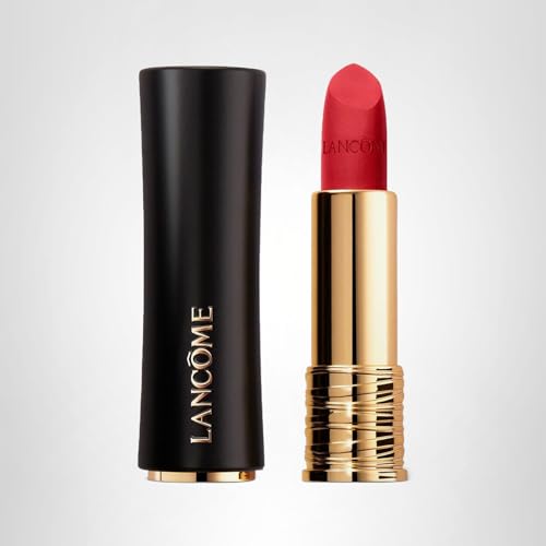 Lancôme L’Absolu Rouge Drama Matte full-coverage lipstick on lips.