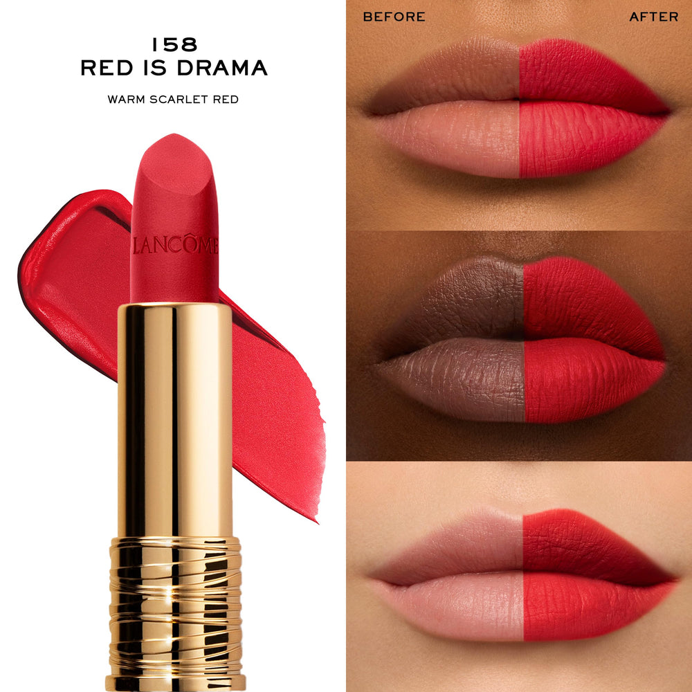 Lancôme L’Absolu Rouge Drama Matte rose extracts hydrate lips.