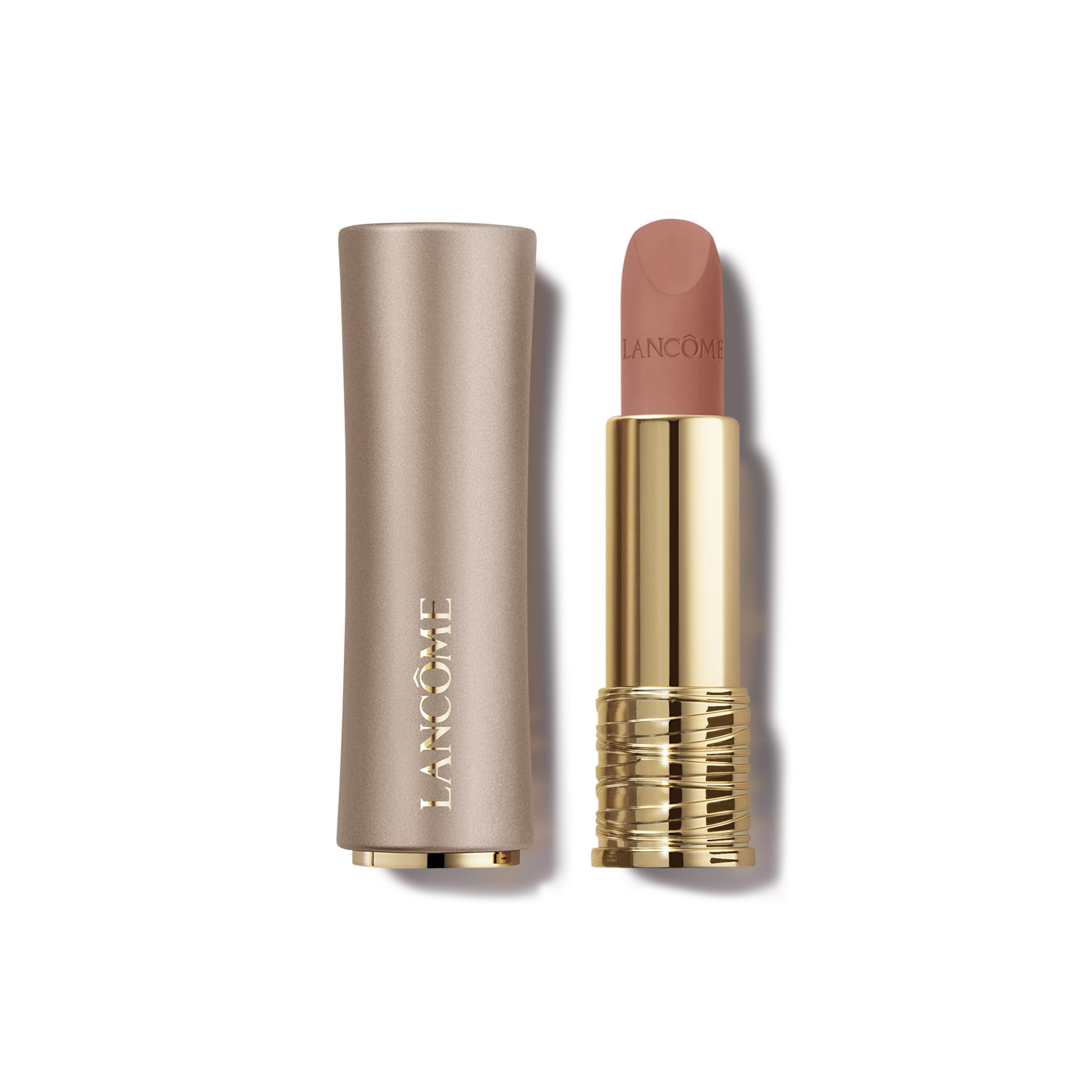 Lancôme L'Absolu Rouge Intimatte swatch shows soft matte finish and smooth glide