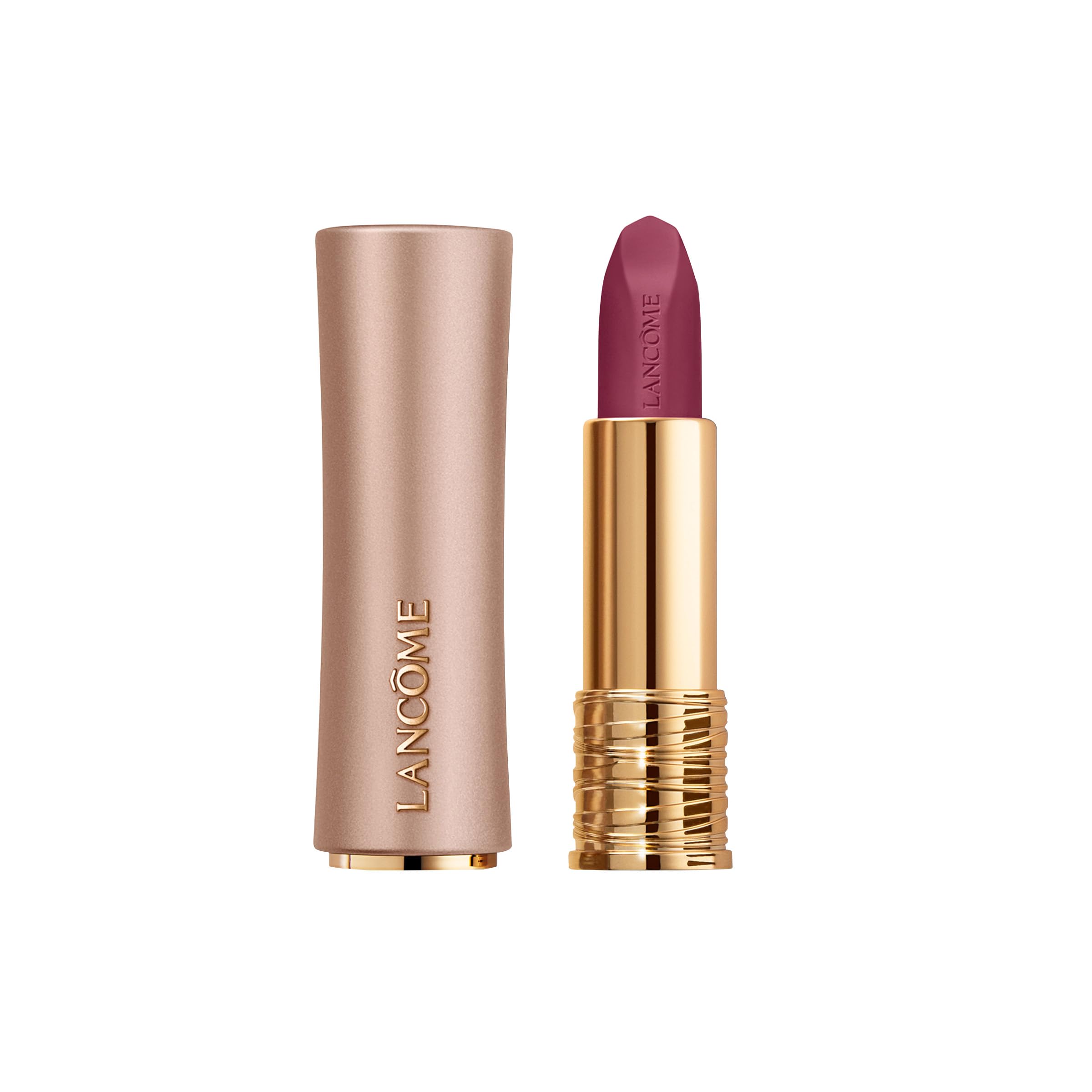 Lancôme L'Absolu Rouge Intimatte soft matte finish swatch for a refined look.