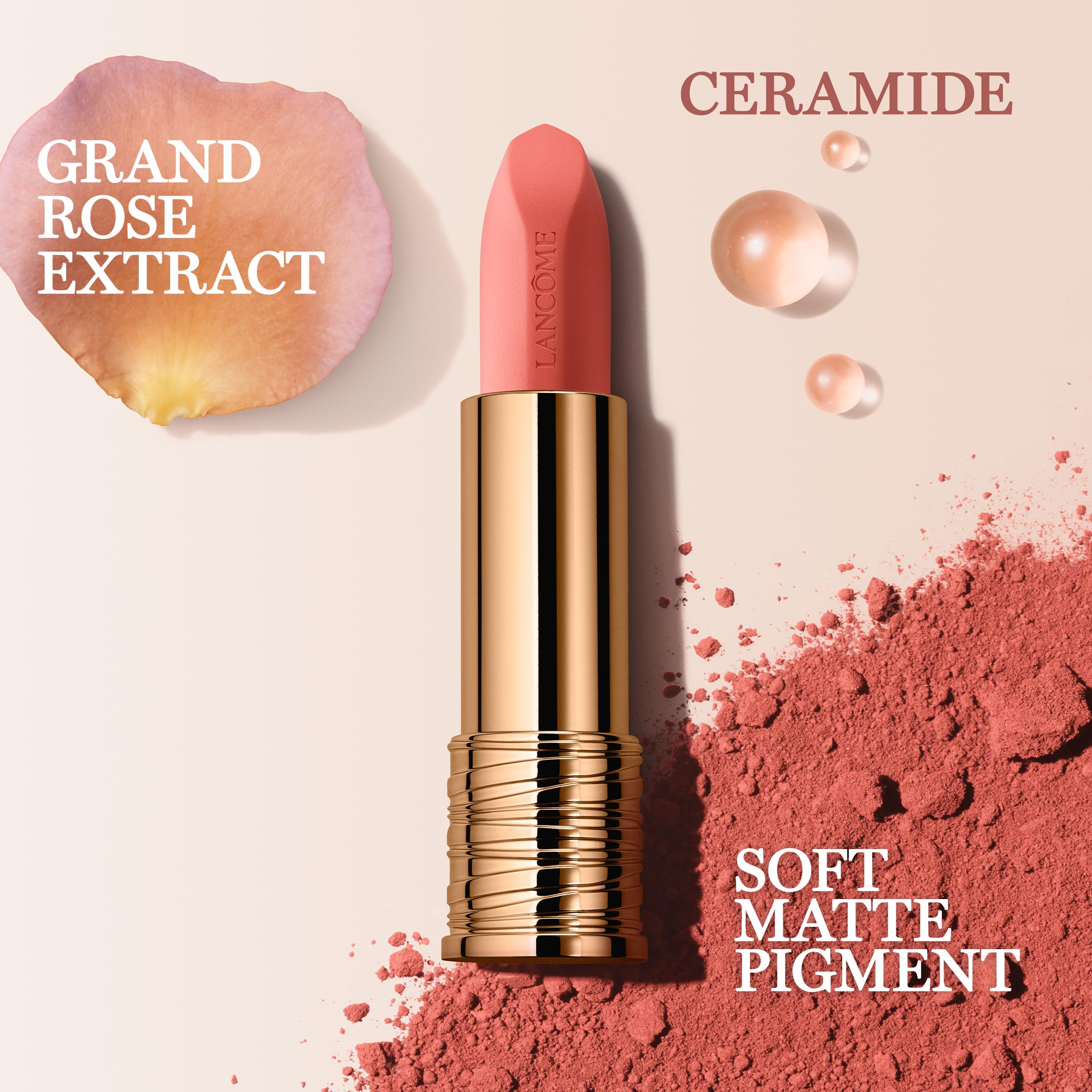 Lancome L'Absolu Rouge Intimatte swatch on skin for even color.