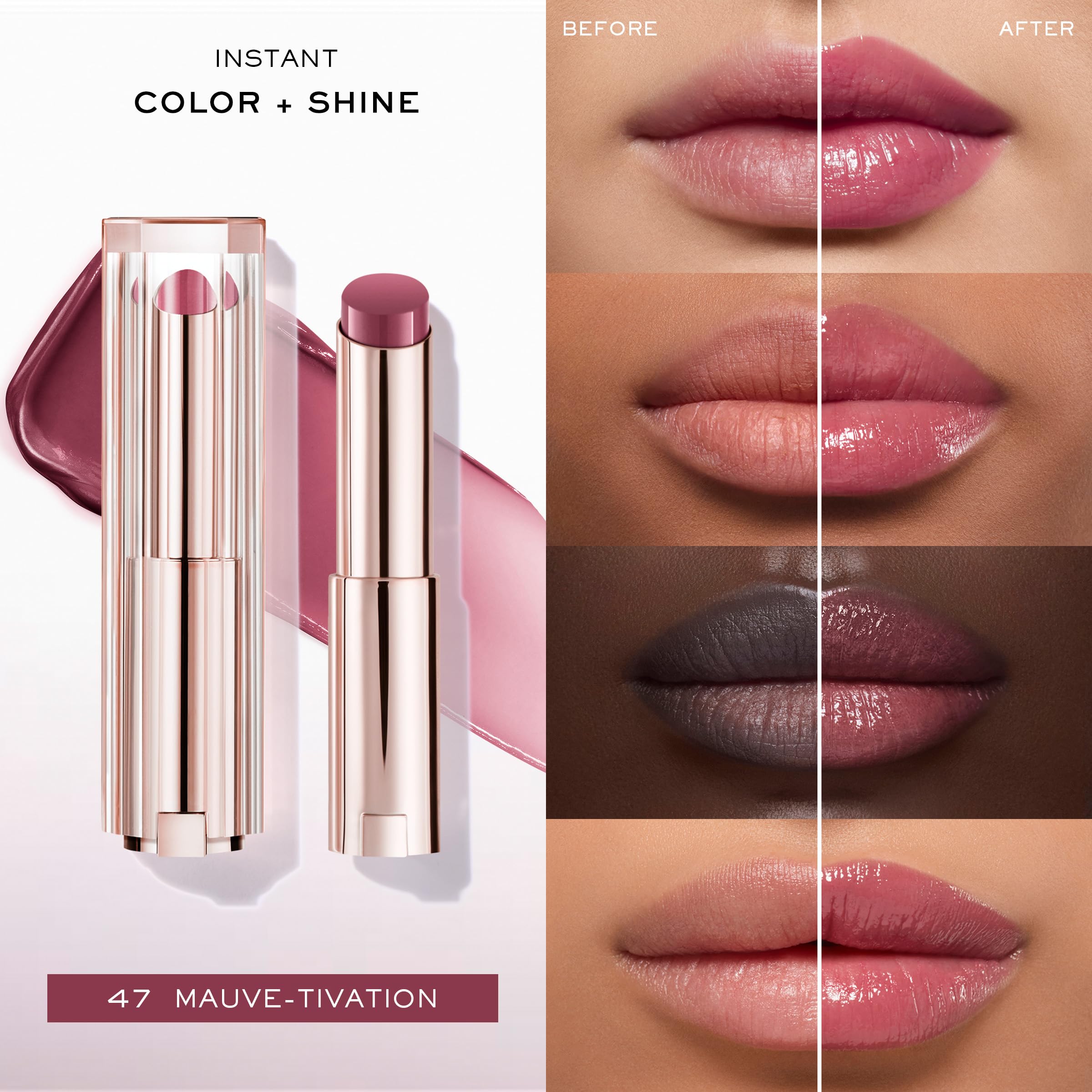 Lancôme Lip Idôle Butterglow close-up displaying instant shine on lips.