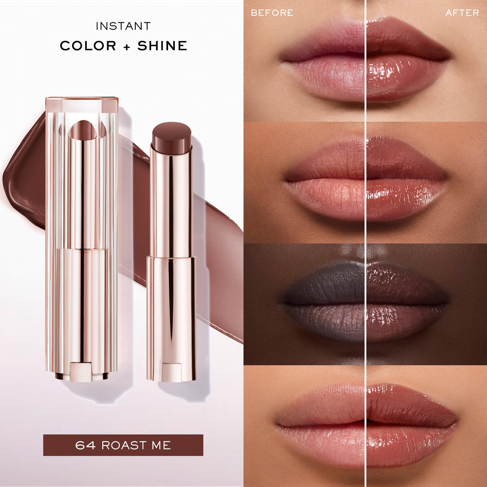 Lancôme Lip Idôle Butterglow lip swatch showing instant shine.