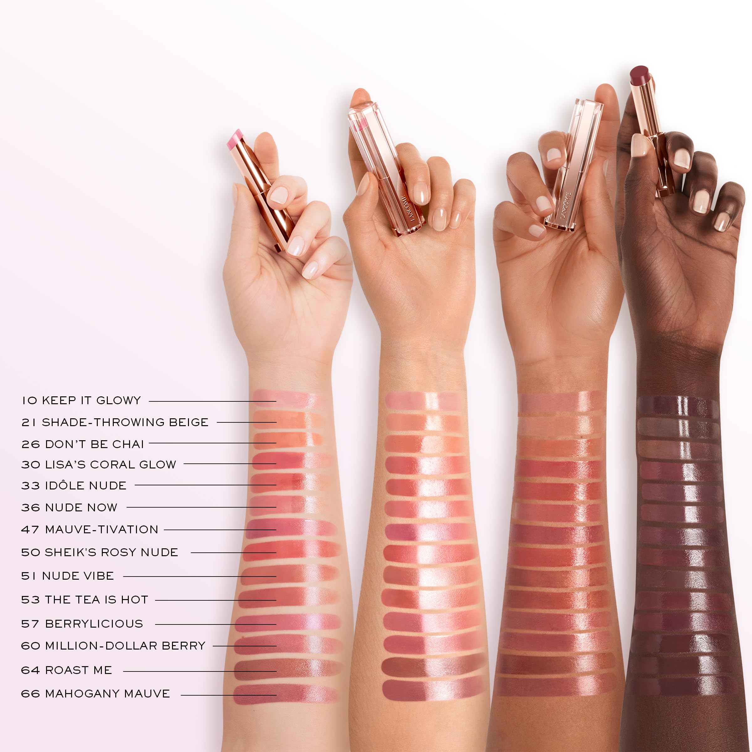 Lightweight, non-sticky balm texture on lips.