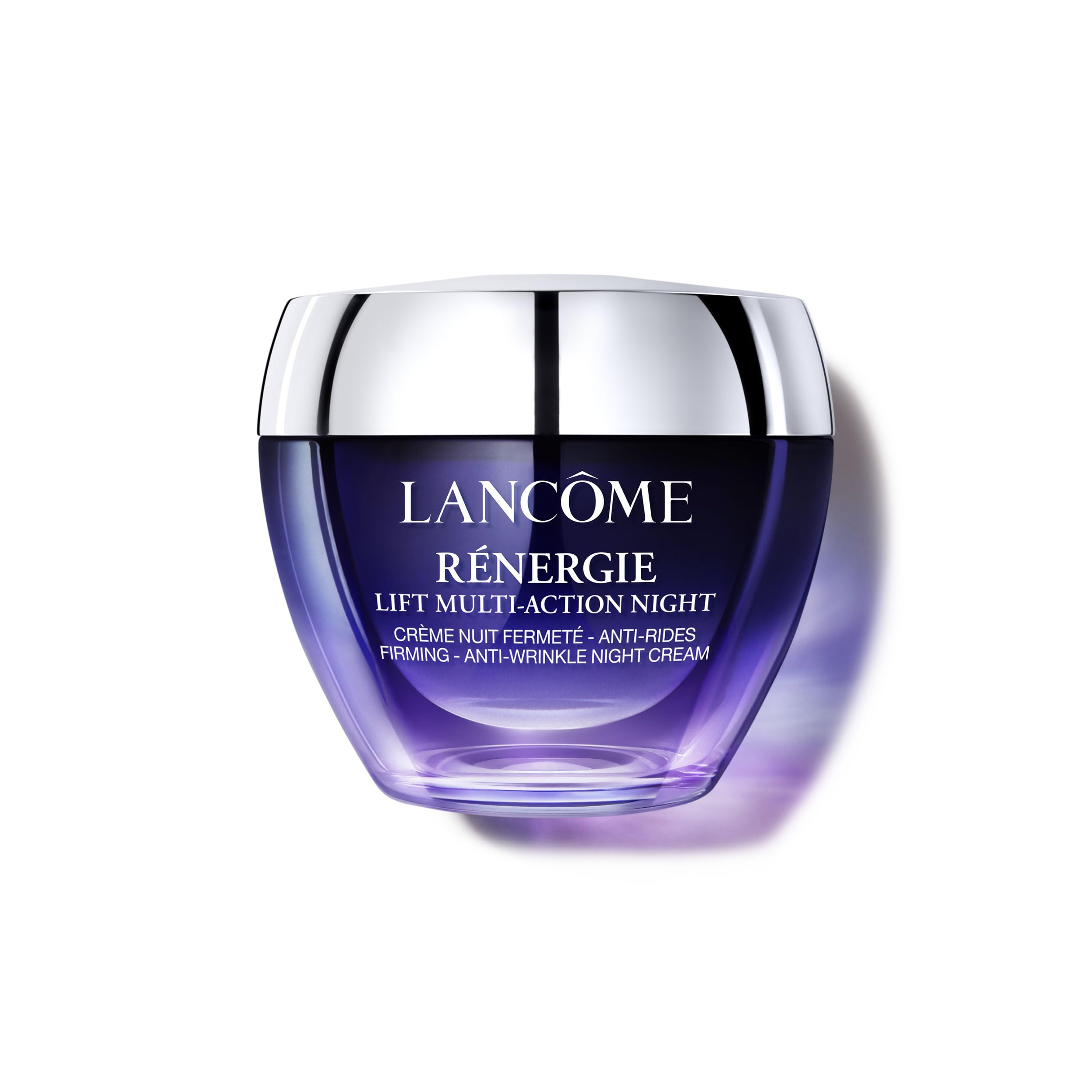 Lancôme Rénergie Lift Night Cream jar close-up showing hydrating and firming benefits.