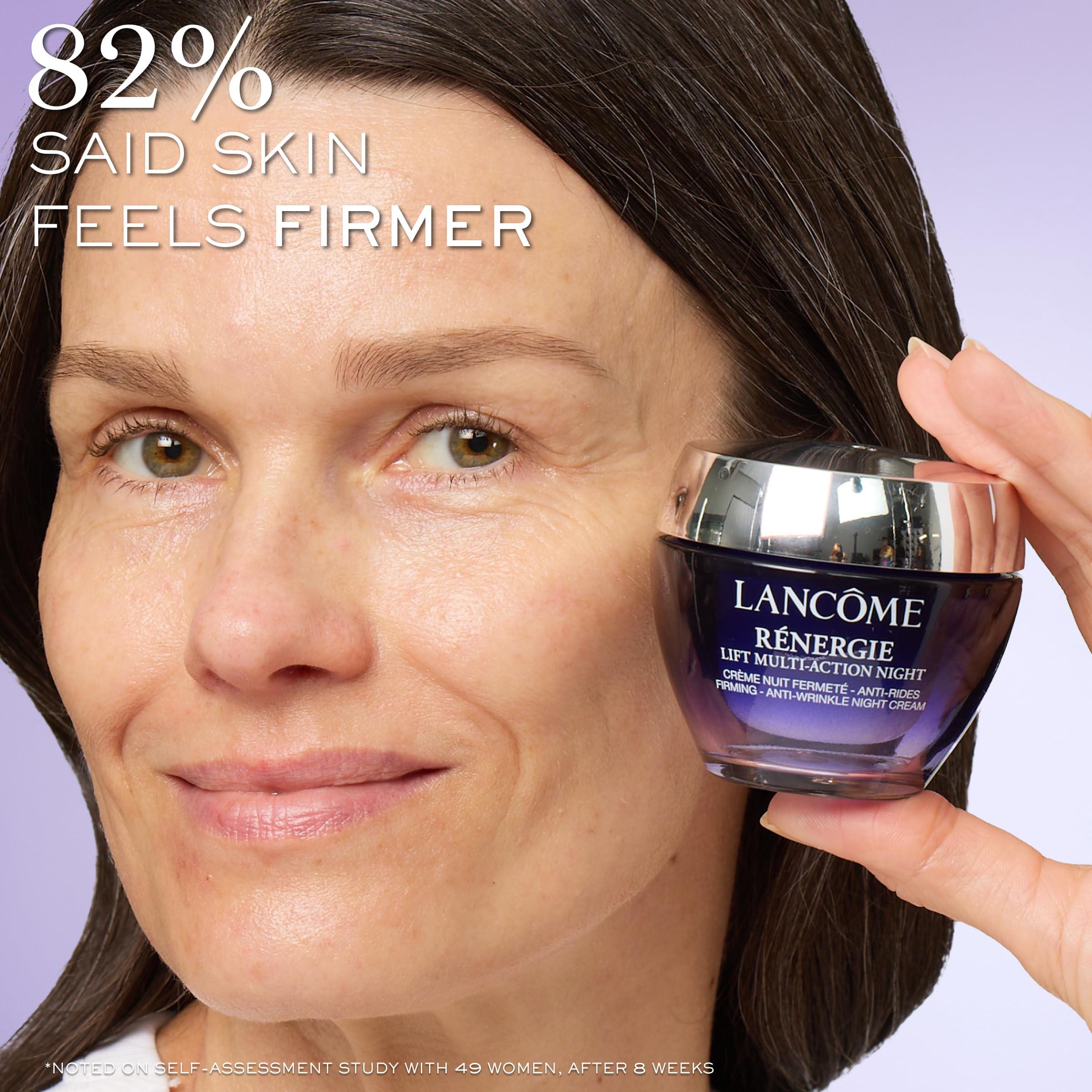 Lancôme Rénergie Lift Night Cream jar open with rich cream texture for night hydration.