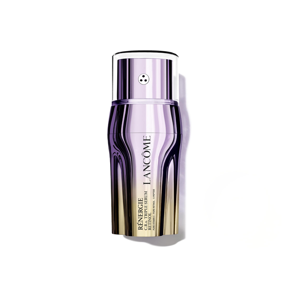 Lancôme Rénergie C.R.x triple serum bottle close-up for premium anti-aging care.