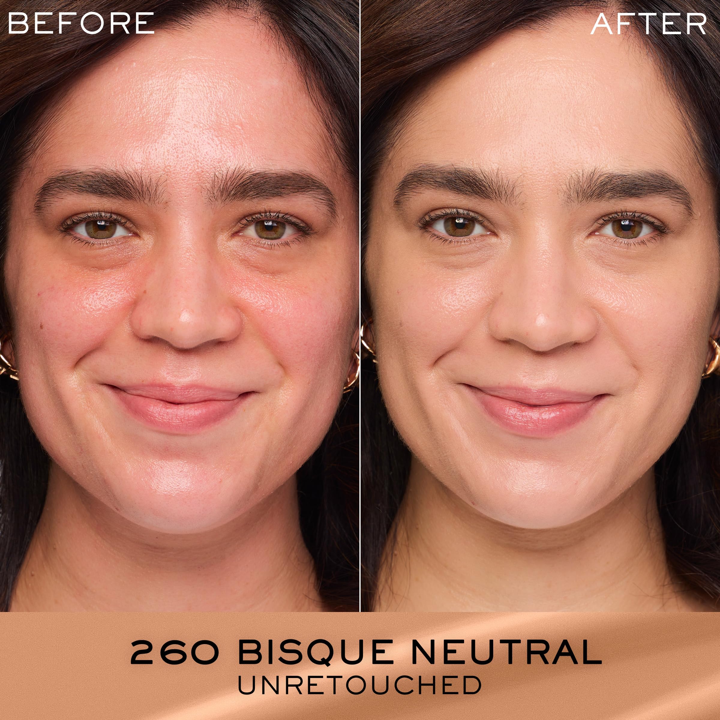 Lancôme Renergie Lift Foundation color swatch on arm demonstrates medium-to-full coverage.